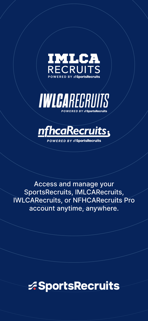Logos of integrated sports recruiting platforms including IMLCA IWLCA and NFHCA powered by SportsRecruits.