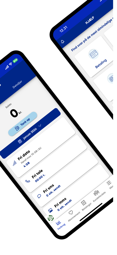 Mit Telmore - Dashboard dell'app Mit Telmore che mostra l'utilizzo dei dati mobili e il saldo dell'account su uno schermo iPhone