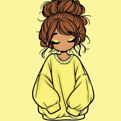 girl with baggy sweatshirt and messy bun