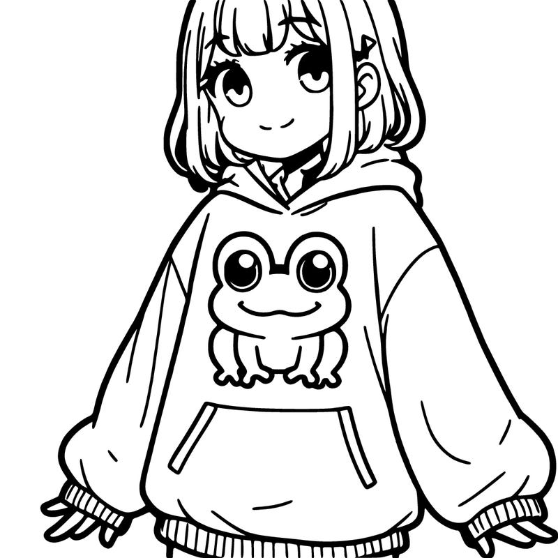 girl wearing frogging sweatshirt