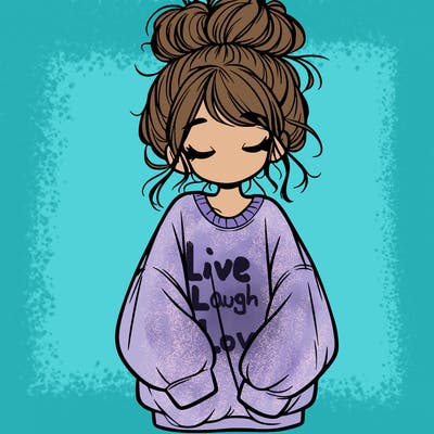 girl with baggy sweatshirt and messy bun