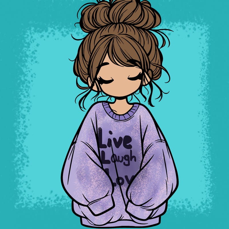 girl with baggy sweatshirt and messy bun