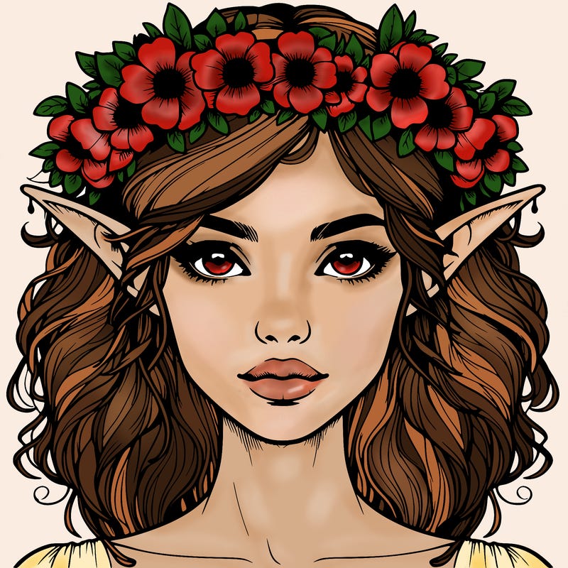 realistic female elf with flower crown