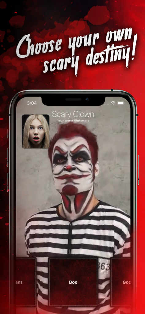 Killer Clown Calls You - A simulated video call from a scary clown featuring a surprised girl in a small window
