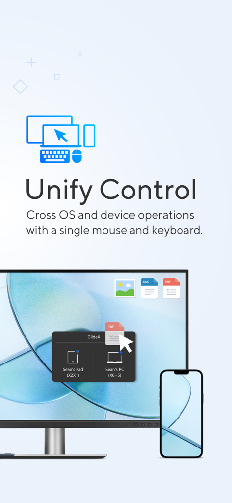 Fonctionnalité GlideX Unify Control pour les opérations inter-systèmes d'exploitation avec une seule souris et un seul clavier