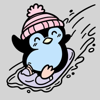 penguin sliding down ice