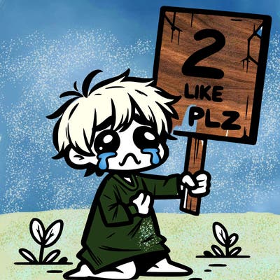 small poor toddler crying with sign that says 2 like plz