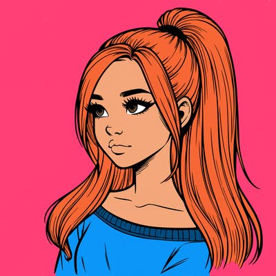 realistic girl with a high ponytail