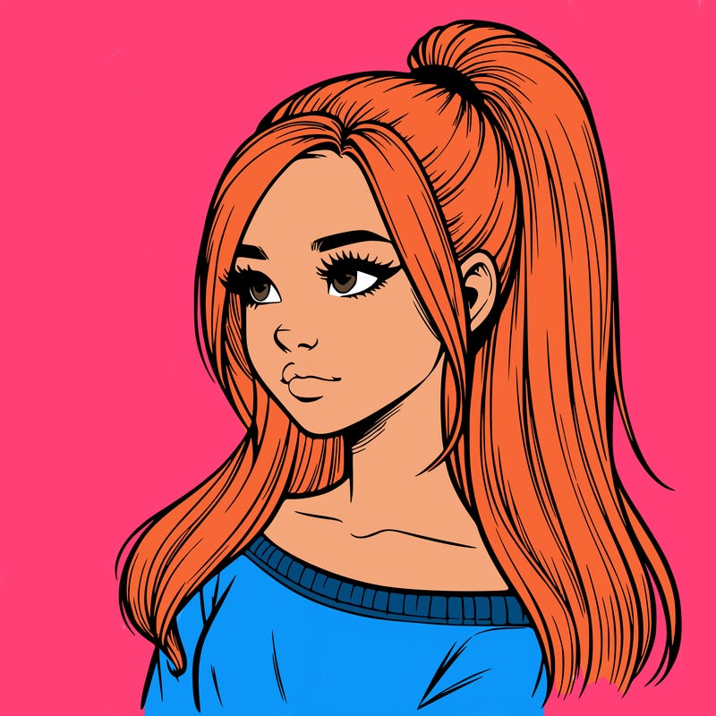 realistic girl with a high ponytail