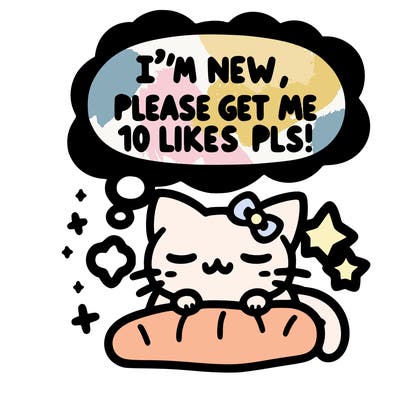 kitty taking a nap dream talking and saying "i'm new, please get me at least 10 likes pls!!"