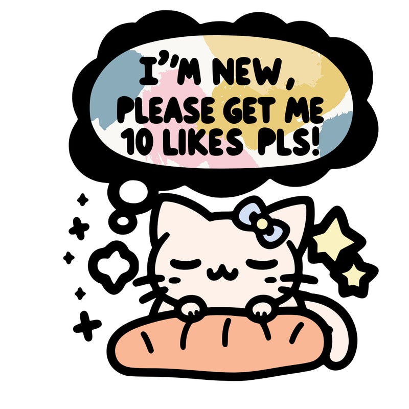 kitty taking a nap dream talking and saying "i'm new, please get me at least 10 likes pls!!"