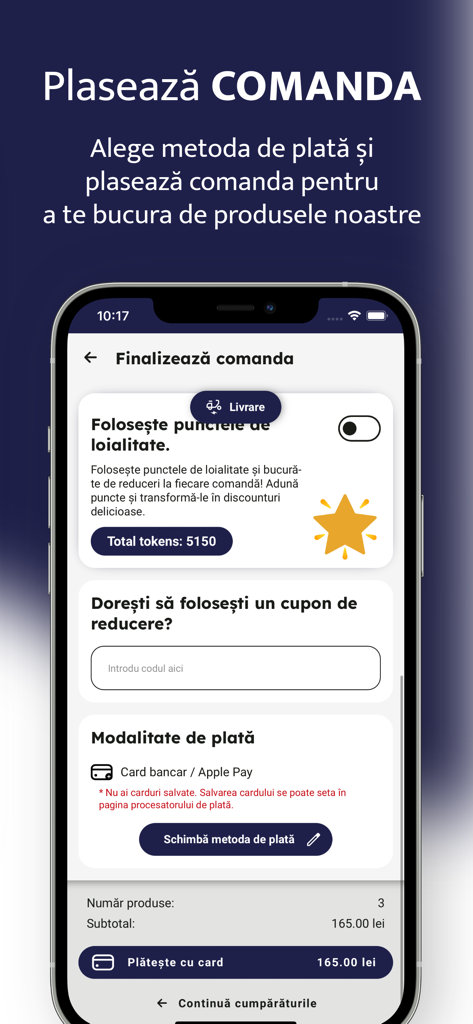Napoleon - Pantalla de pago de la app de comida de Napoleon mostrando el saldo de puntos de fidelidad y las opciones de pago