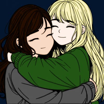 realistic two girls hugging