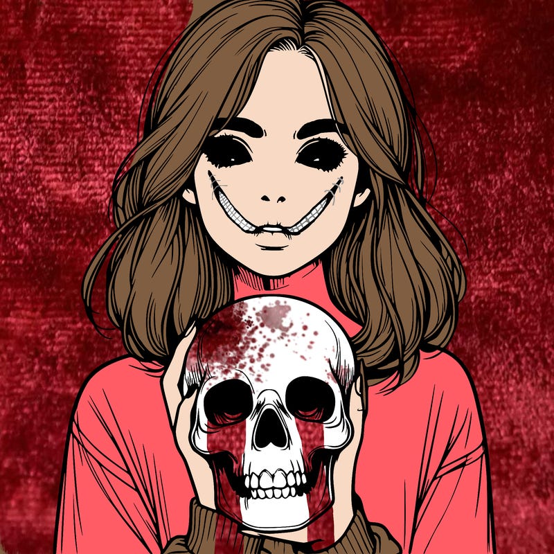 realistic girl holding a skull