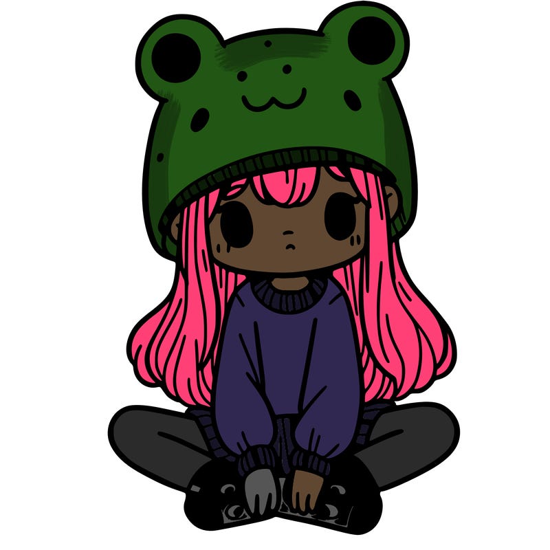 a girl wearing a frog hat and some frog socks
