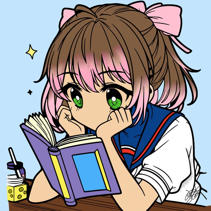 cute anime girl reading a book