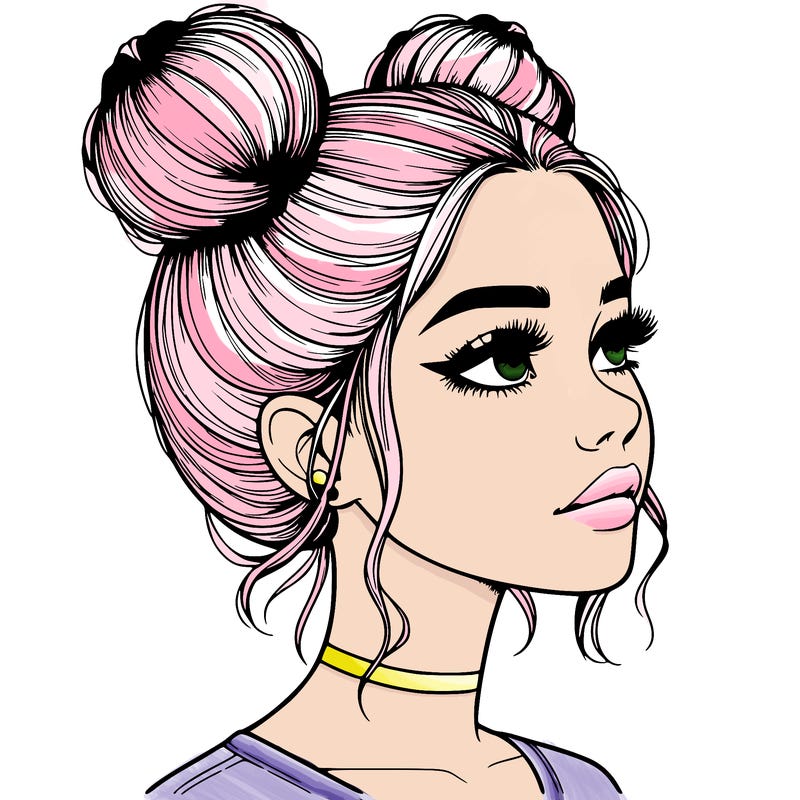 realistic girl with buns on the top of her head