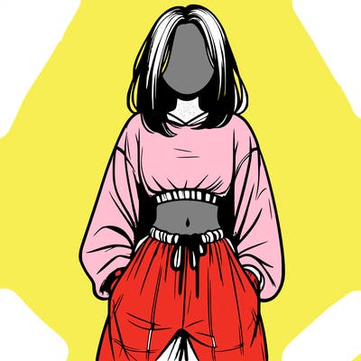 realistic girl faceless with baggy pants and a crop top