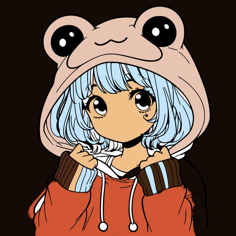 a cute teenage girl wearing a frog hoodie