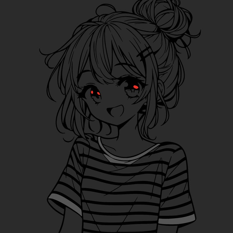 anime girl teenager striped shirt and smile and messy bun