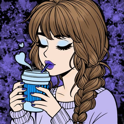 realistic girl drinking coffee