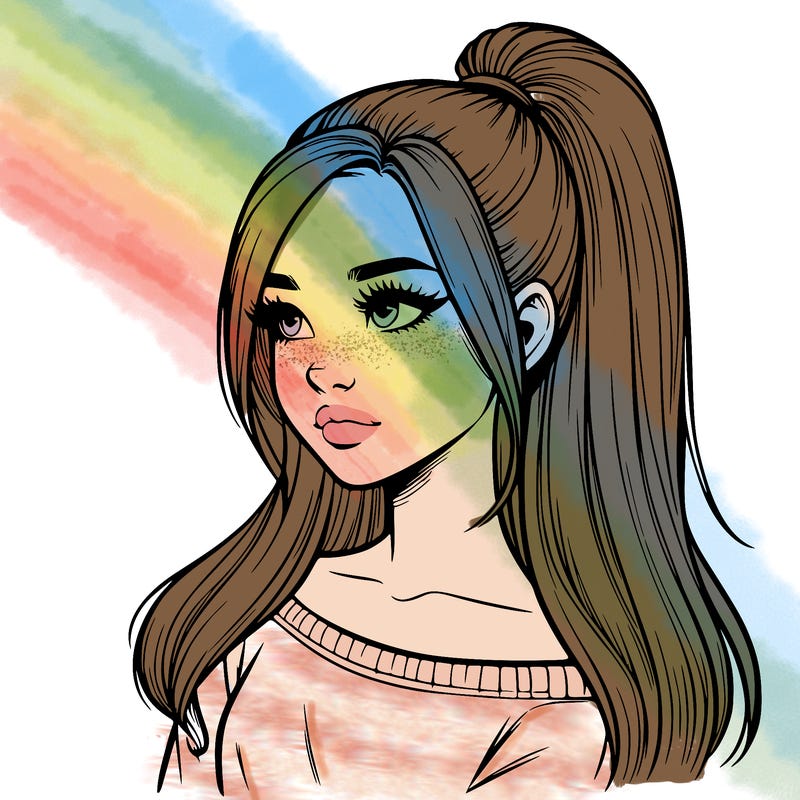 realistic girl with a high ponytail