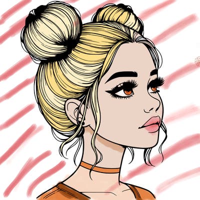 realistic girl with buns on the top of her head