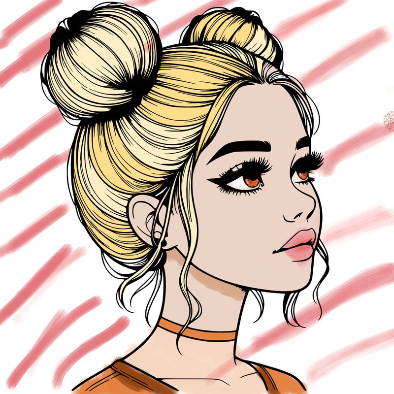 realistic girl with buns on the top of her head