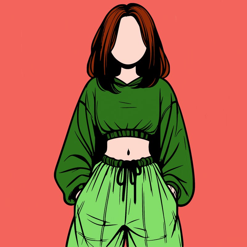 realistic girl faceless with baggy pants and a crop top