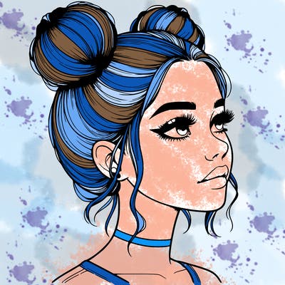 realistic girl with buns on the top of her head