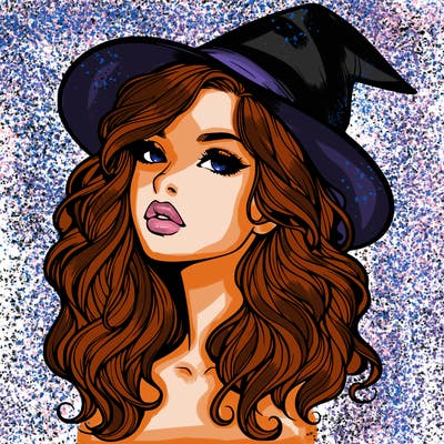 realistic witch girl with wavy hair and lips