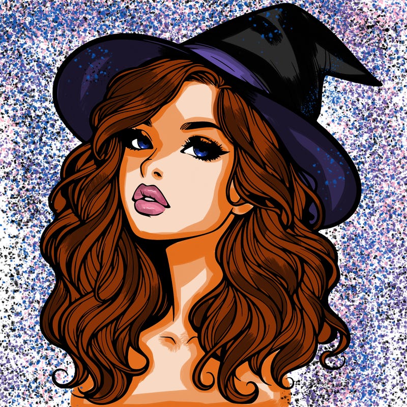 realistic witch girl with wavy hair and lips