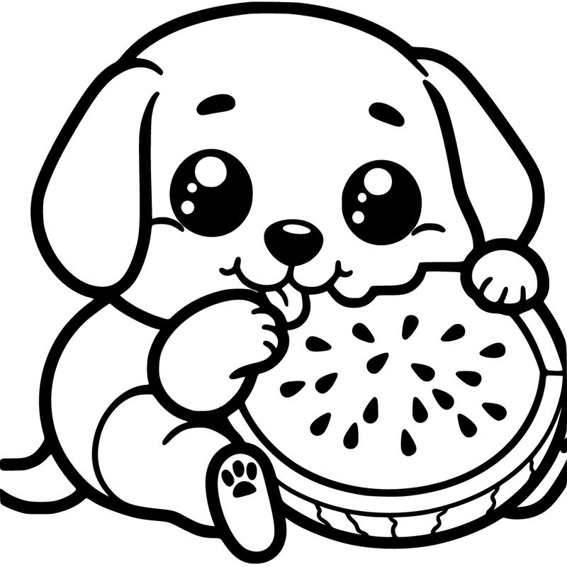 puppy eating watermelon
