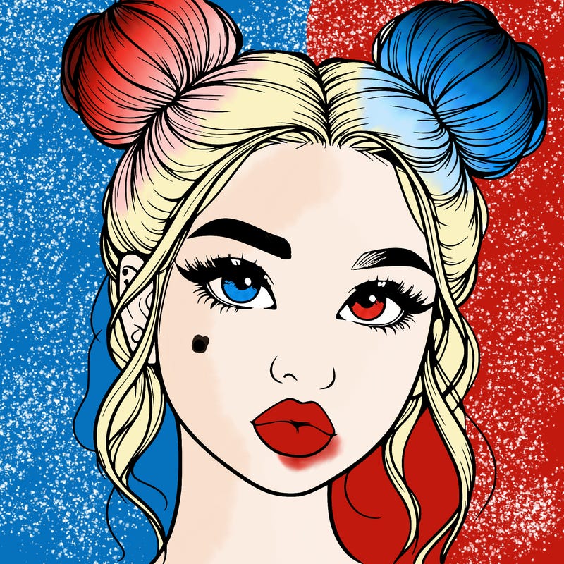 realistic girl with two buns on her hair and lips