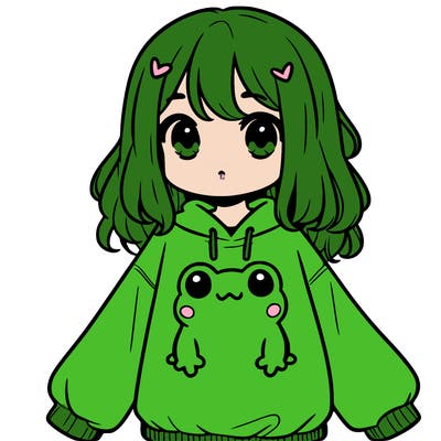 girl wearing frogging sweatshirt