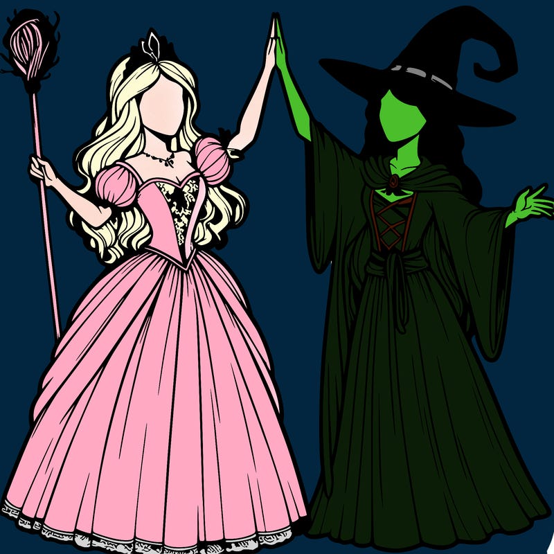 detailed realistic split of a princess and a witch