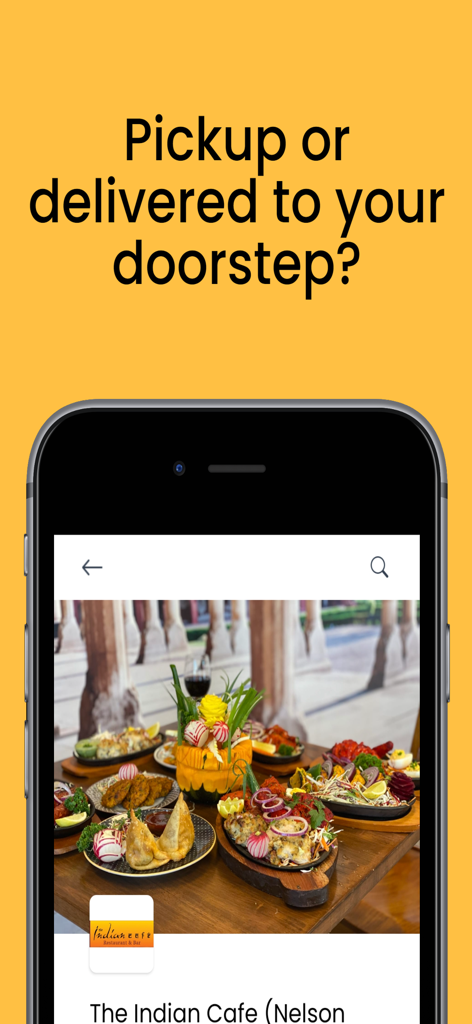 YUMMi app screenshot showing food pickup and delivery options for a local restaurant