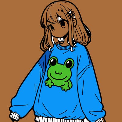 girl wearing frogging sweatshirt