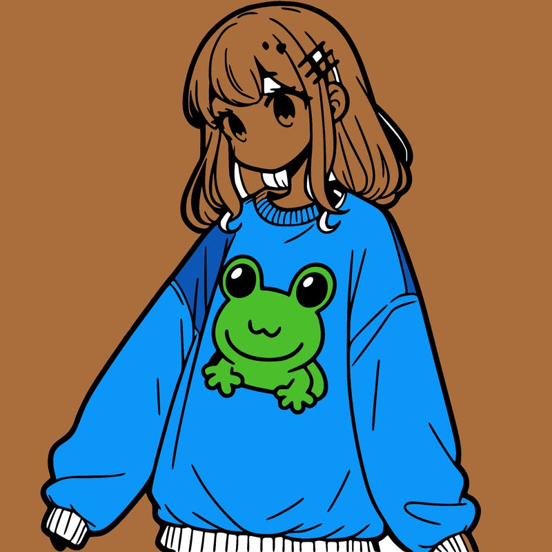 girl wearing frogging sweatshirt