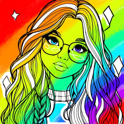 girl with long hair and freckles and glasses realistic