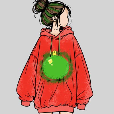 realistic girl with a oversized sweatshirt on and a bun