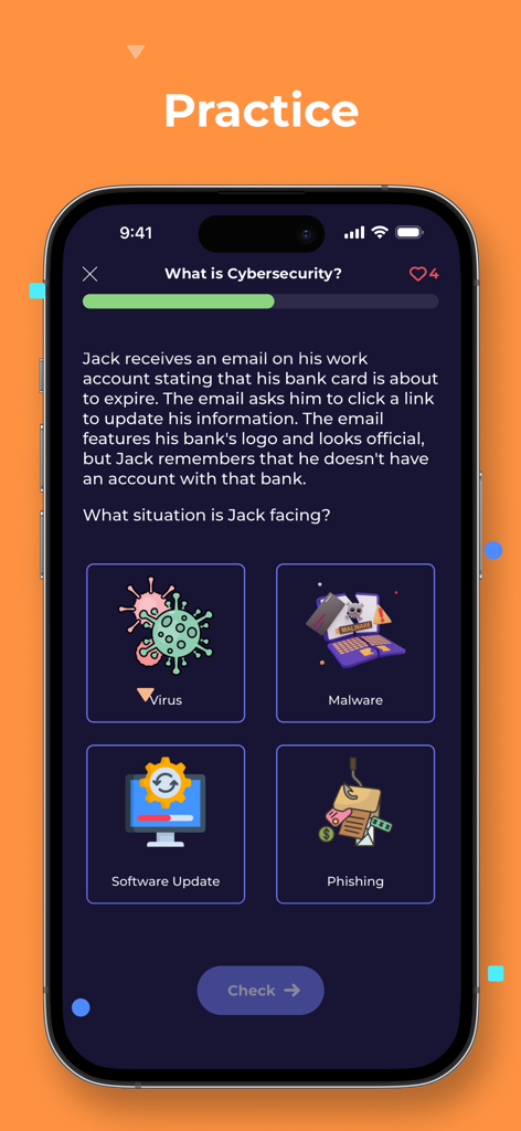 LetsDefend - LetsDefend app practice screen showing a cybersecurity scenario about phishing identification