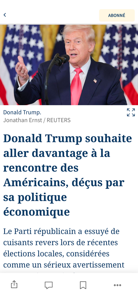 Artigo sobre Donald Trump no aplicativo de notícias Le Figaro