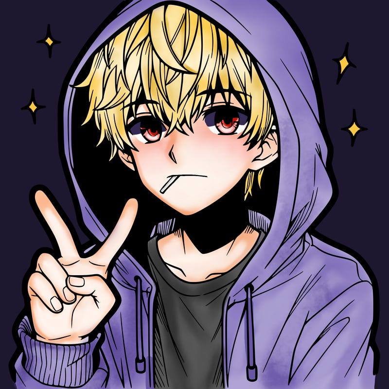 teenage manga boy in a hoodie, doing ✌