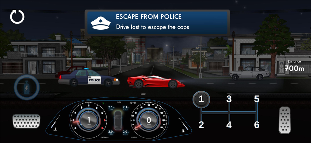 Car Manual Shift 4 - Red sports car escaping police in Car Manual Shift 4 manual racing game