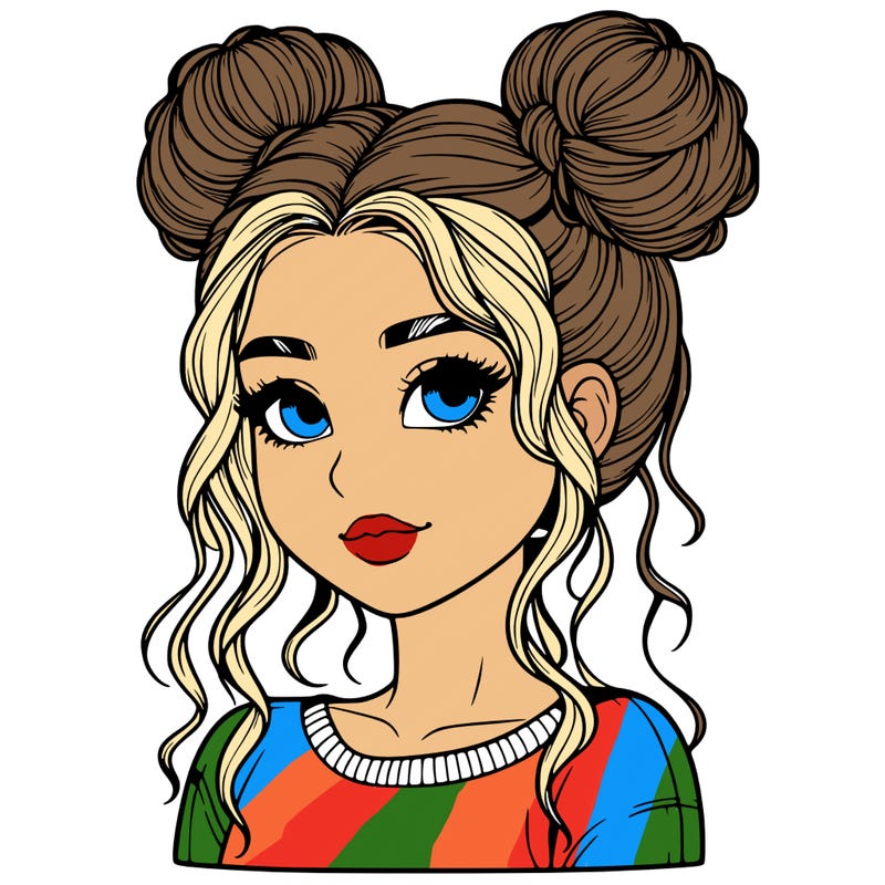realistic girl with two buns in her hair