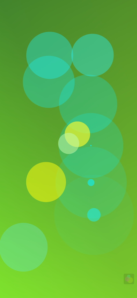 Bloom - A minimalist visualization of green and yellow translucent circles on a green gradient background from the Bloom app.