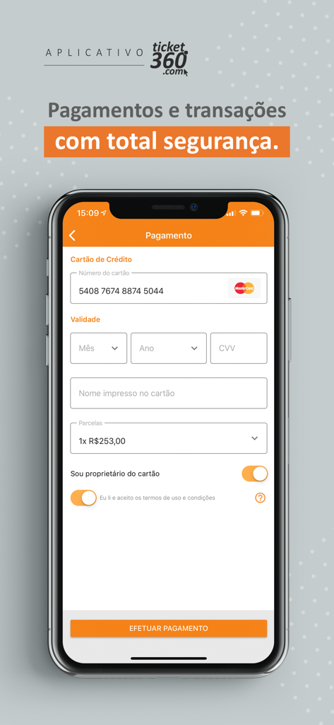 Ticket360 - Secure credit card payment screen in the Ticket360 app