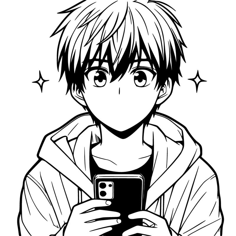 anime boy staring at phone