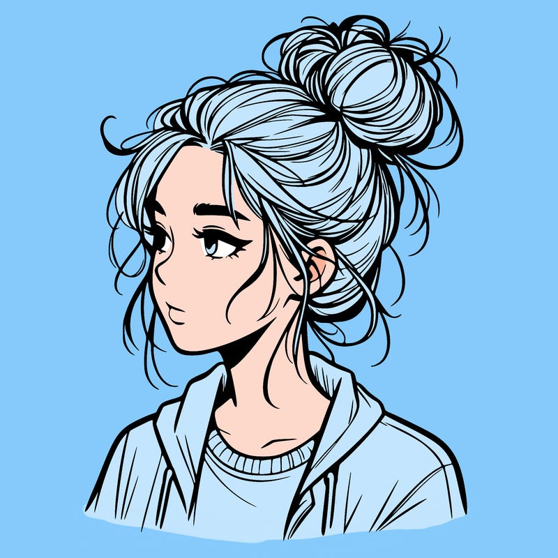 realistic teenage girl with a messy bun